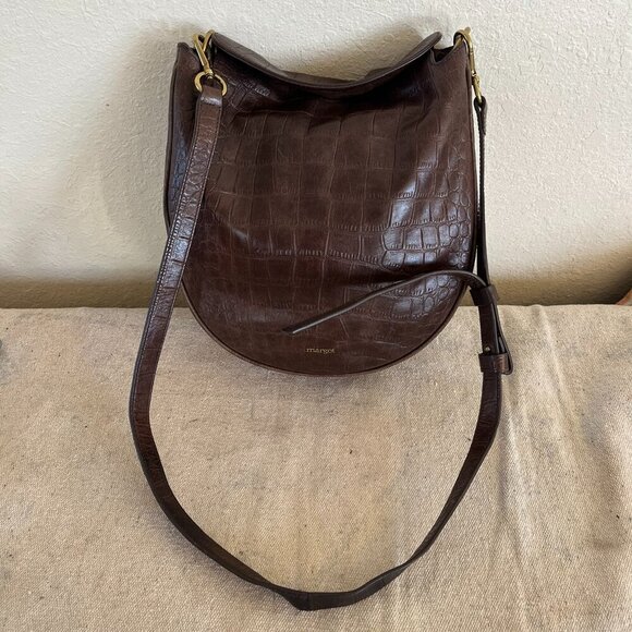 margot Handbags - Margot Dark Brown Crocodile-Embossed Large Leather Crossbody/Hobo Bag